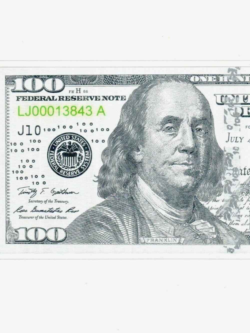 Benjamin Franklin 5 Gram Serialized Silver $100 Foil Note NOT LEGAL TENDER
